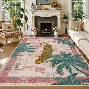 Luxury Leopard Print Living Room Rug, Vintage Bohemian Style Sofa Coffee Table Mat, Non-Slip Carpet, Home Decor for Bedroom, Hotel, Indoor Area Rug, Home Decor Rugs