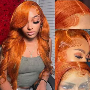gk #350 Ginger Orange 13x4 HD Lace Front Human Hair Body Wave Wig, 26 Inch Glueless Wear and Go Frontal Wig with Baby Hair for Black Women (True-to-Color), Body Wave Hair