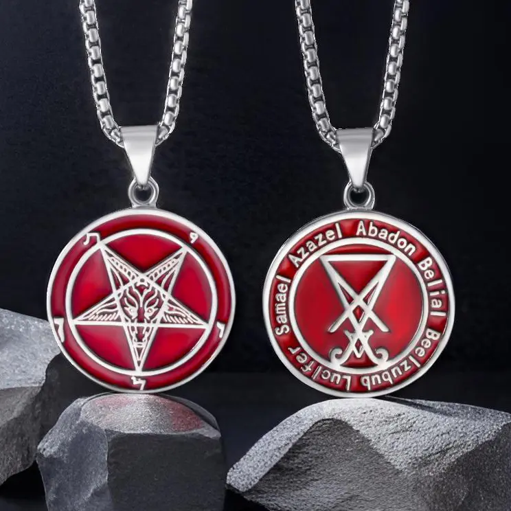 Unisex Baphomet Necklace with Reversible Stainless Steel Pentagram Pendant, Long Gothic Witchcraft Aesthetic Jewelry for Christmas Halloween, Boyfriends, Birthday, Daily, Father's Day, Gothic Baphomet, Two Different Designs