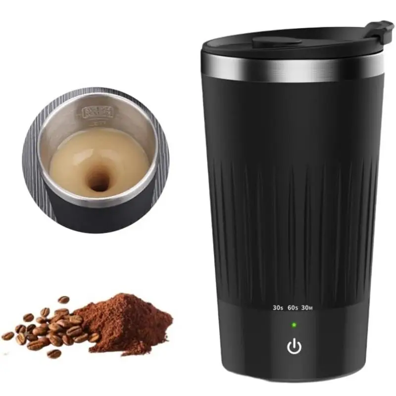 Self Stirring Coffee Cup, 1 Count Stainless Steel Automatic Mixing Coffee Mug with Lid, Electric Magnetic Capsule Rotation Mixing Cup for Coffee, Milk