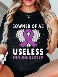 100% Cotton Unisex Owner Of Useless Immune System Autoimmune Disease Awareness T-Shirt Round Neck Short Sleeve T-Shirt Women's Men Graphic Tee