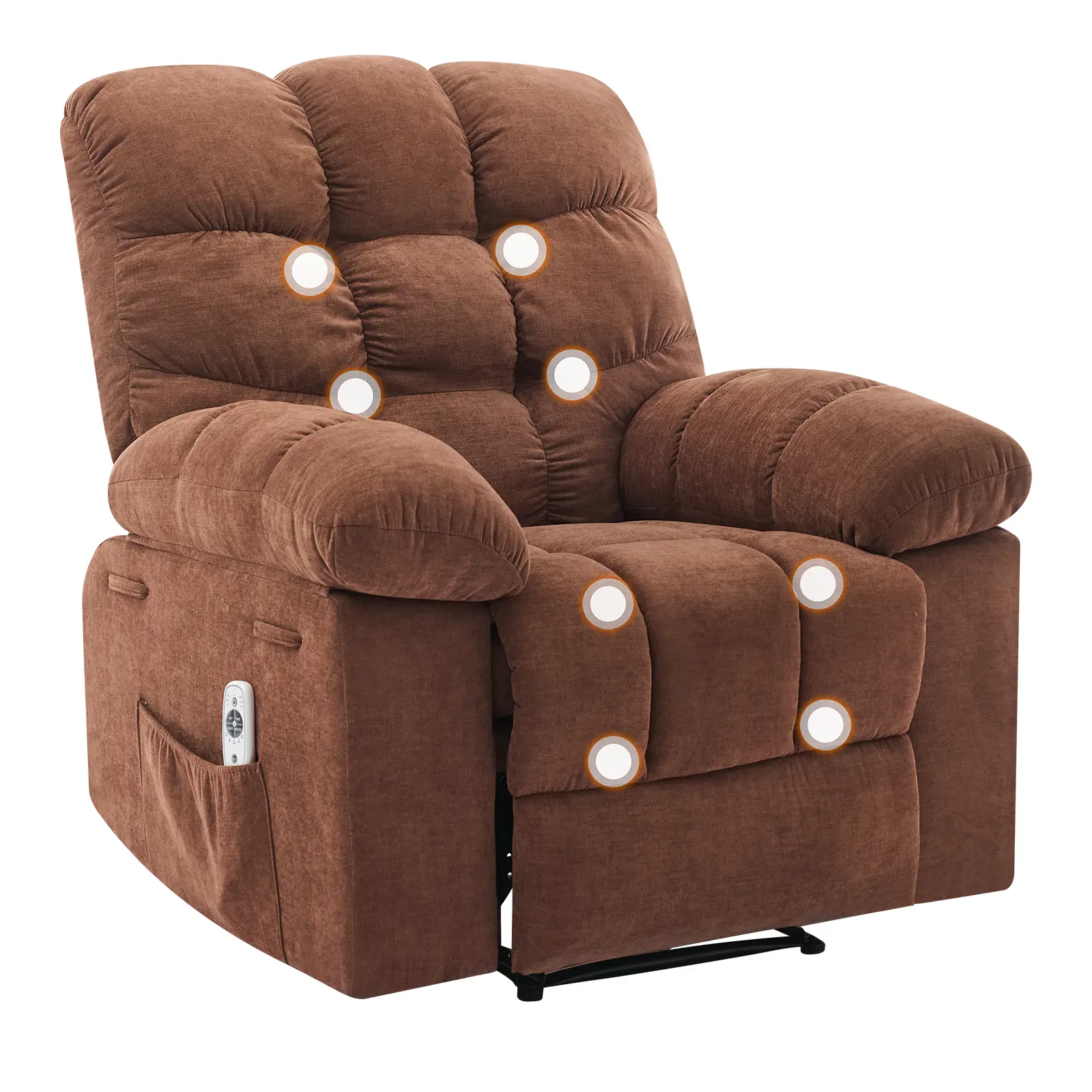 Ergonomic Overstuffed Recliner Rocking Chair with Massage & Heat, Wide High-Back Upholstered Manual Recliner, Breathable Linen Fabric, Adjustable, Remote Control, Dual Side Pockets, Perfect for Living Room or Bedroom