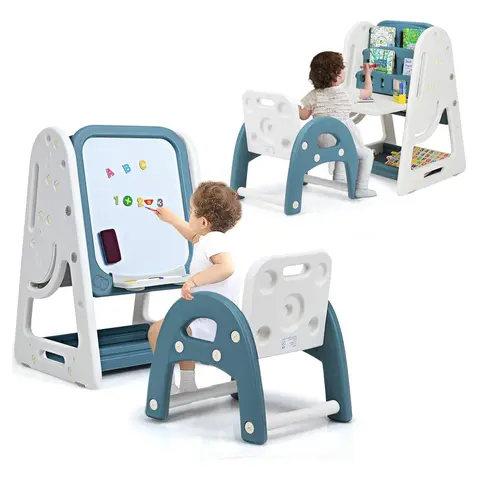 Costzon 3-in-1 Double-Sided Adjustable Standing Easel Toy - Drawing Art Supplies, Magnetic White Board, Dry Erase Surface, Markers, Painting & Writing Accessories, Ideal Birthday Gift for Kids, Craft Supplies, Craft Kit, Ergonomic Chair, 3 Adjustable Heig