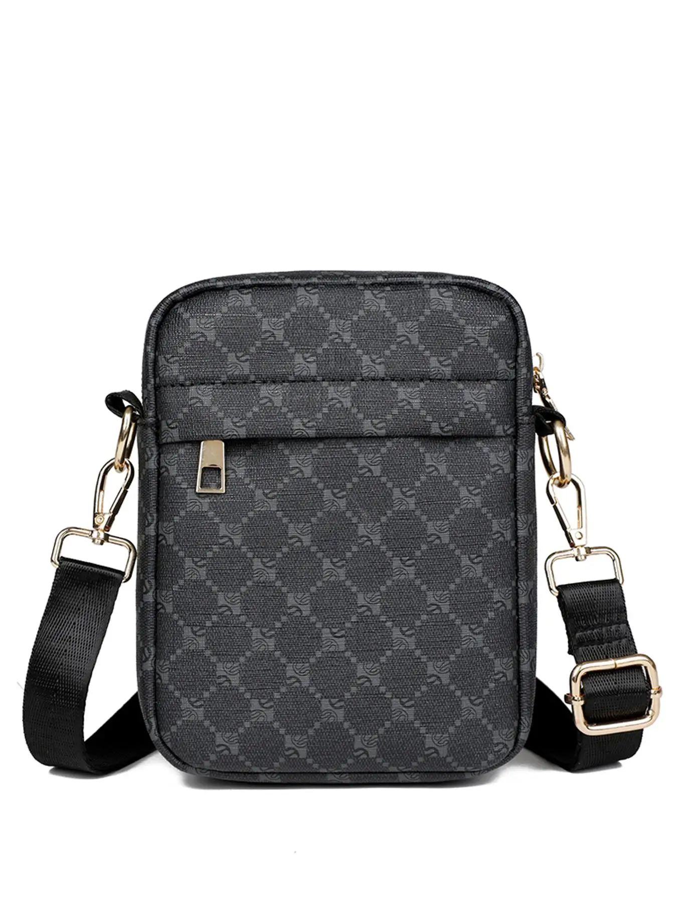 Men's Casual Geometric Pattern Zipper Crossbody Bag, Fashion PU Leather Shoulder Bag for Daily Used, Casual Trendy Versatile High-quality Daily Commut