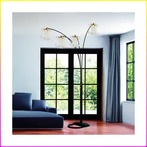 BLACK 4-HEAD CRYSTAL INSPIRED ARCH FLOOR LAMP
