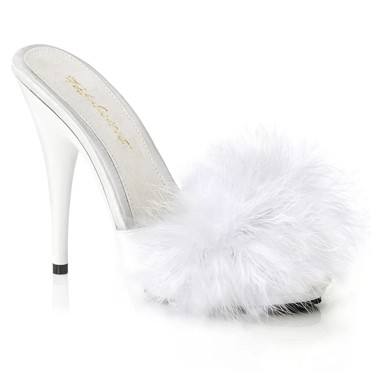 5 Inch Heel POISE-501F White Fur High Heels Wedge Chunky Heel Platform