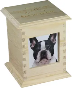 Pet Memorial Urn for Dogs & Cats with Photo Frame, Wooden Keepsake Ashes Box with Engraved Lid, Sympathy Gift for Loss of Pet, Decorative Memorial Box for Home Display