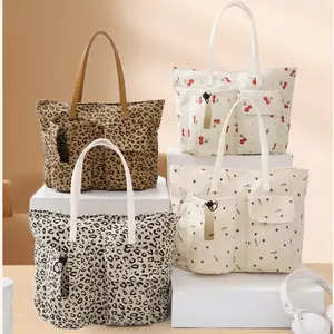 New Fashion Leopard Print Shoulder Bag, Fashionable Patterned Bag, Large Capacity Gym Tote, Travel Tote with External Water Cup Pocket, Single Strap Handbag