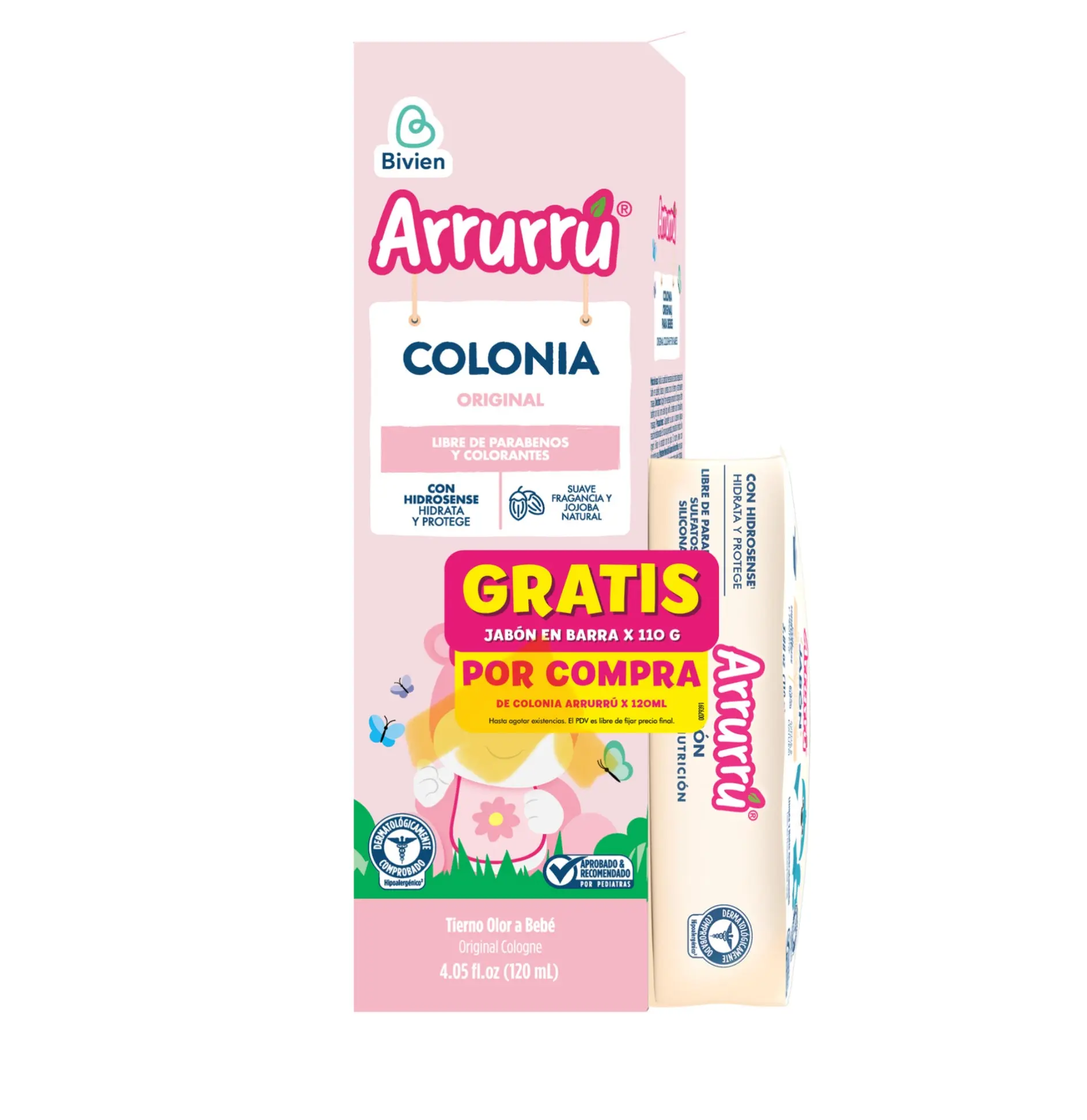 Arrurru Colonia Orginal Pink 4.05 Fl.oz (120 ml) + jabón suavidad y humectacion 3.88 oz (110 g)