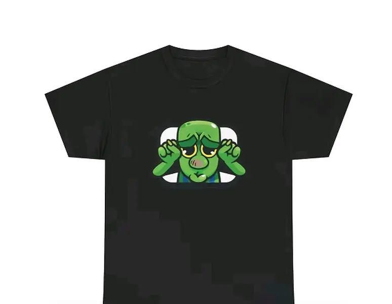 Cute Sad Green Goblin Cartoon Graphic Unisex Short Sleeve T-Shirt, Funny Meme Casual Cotton Blend Tee