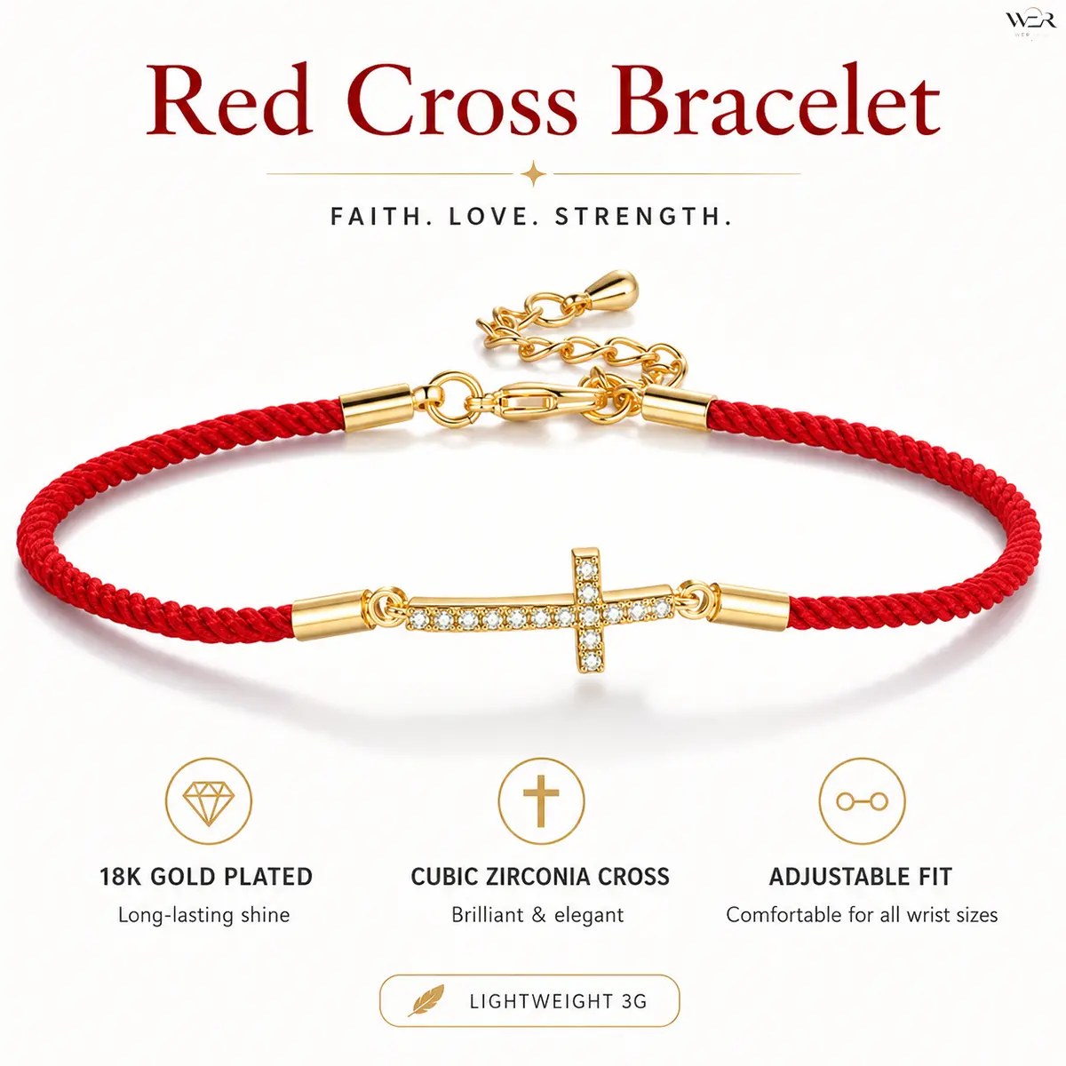 Women's Red Cross Gold CZ Bracelet - Faith-Inspired Spiritual Jewelry, Sparkle Shiny Adjustable Fit, Elegant Lightweight Comfortable Cross Emblem Bangles, Perfect Gift for Daily Wear & Special Occasions, Crucifix Bracelets & Bangles, Christian Motif Brace