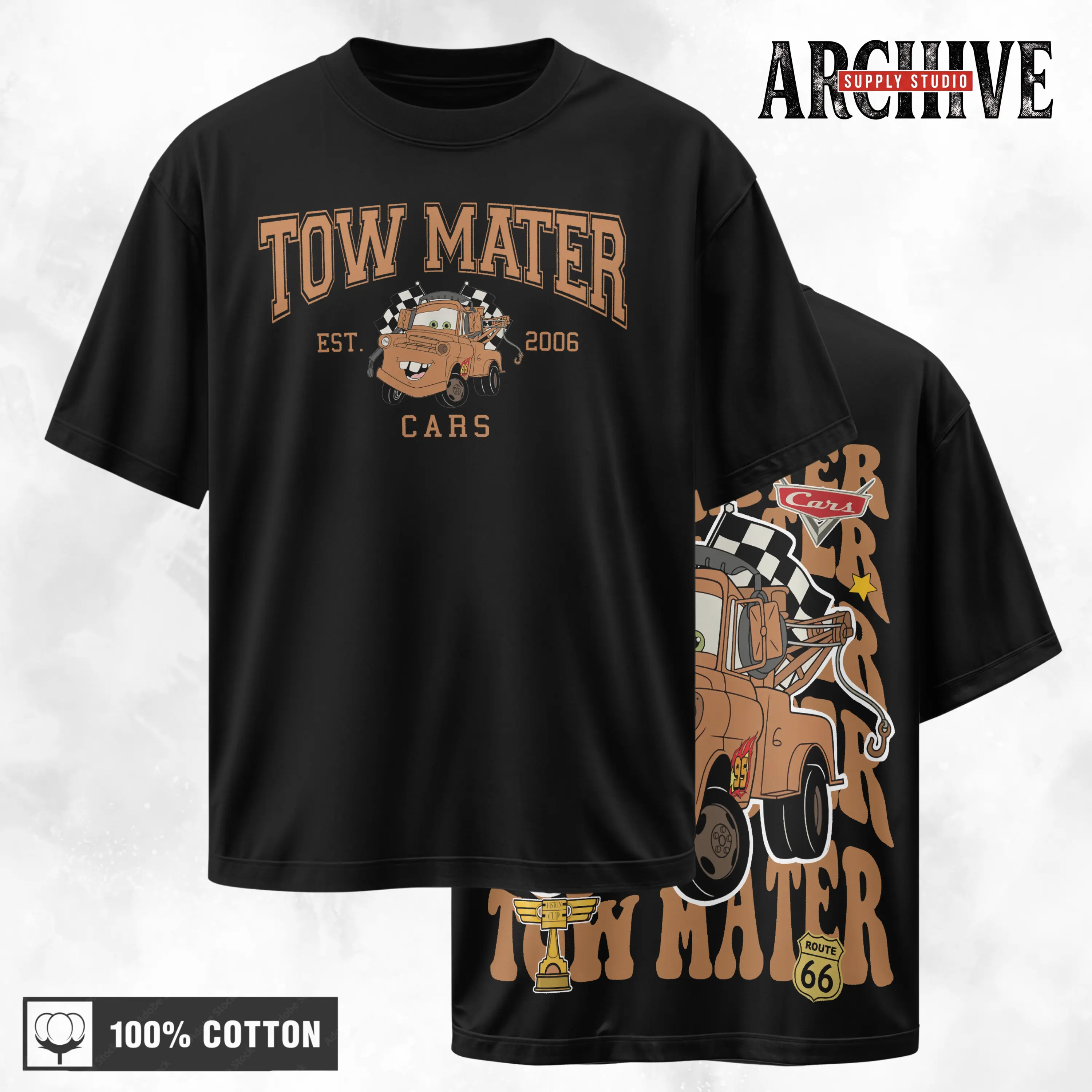 Retro Two Side Cars Movie T-Shirt, Mcqueen and Mater Funny Vintage Unisex Graphic Tee - Top Trendy Y2K Classic Streetwear Racing Style For Fans