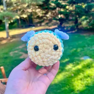Deep blue crochet bee plushie