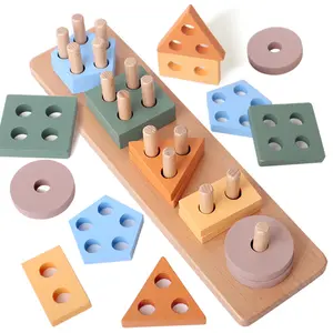 Wooden Geometric Shape Sorting Game Set, Color Matching Early Education Toy for Kids, Educational Stacking Blocks