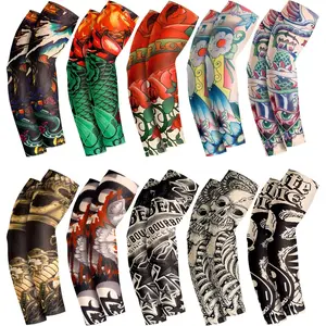 20 Pcs Men's Cooling Arm Sleeves Long Fingerless Arm Cover Anti Slip UV Sun Protection Sports Temporary Tattoo Sleeves