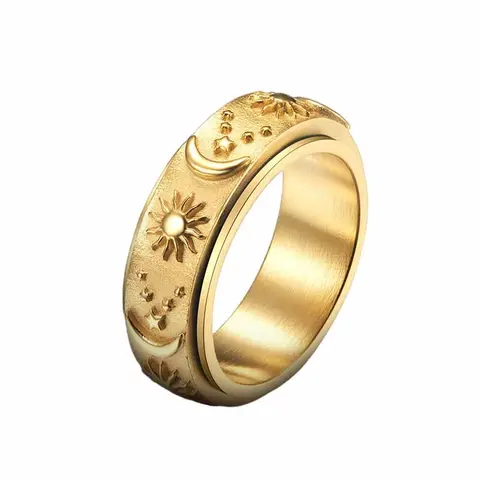 GTHIC Unisex Funky Ornate Moon Star Sun Stainless Steel Spinner Ring - Non-Tarnish, Tarnish-Proof Unique Jewelry Accessory, Size 4-13 Women's Stackable Birthday Gift