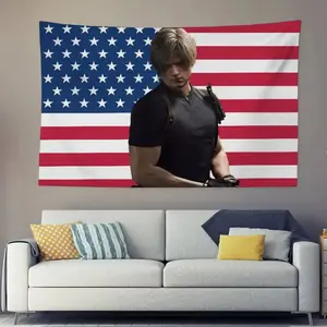 Leon S. Kennedy 2026 Flag, Leon Kennedy Pink Flag, Leon S. Kennedy RE9 Video Game Indoor Wall Tapestries