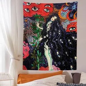 Psychedelic girl tapestry wall hanging plant ceiling carpet hippie eyewall starry sky carpet dormitory decoration