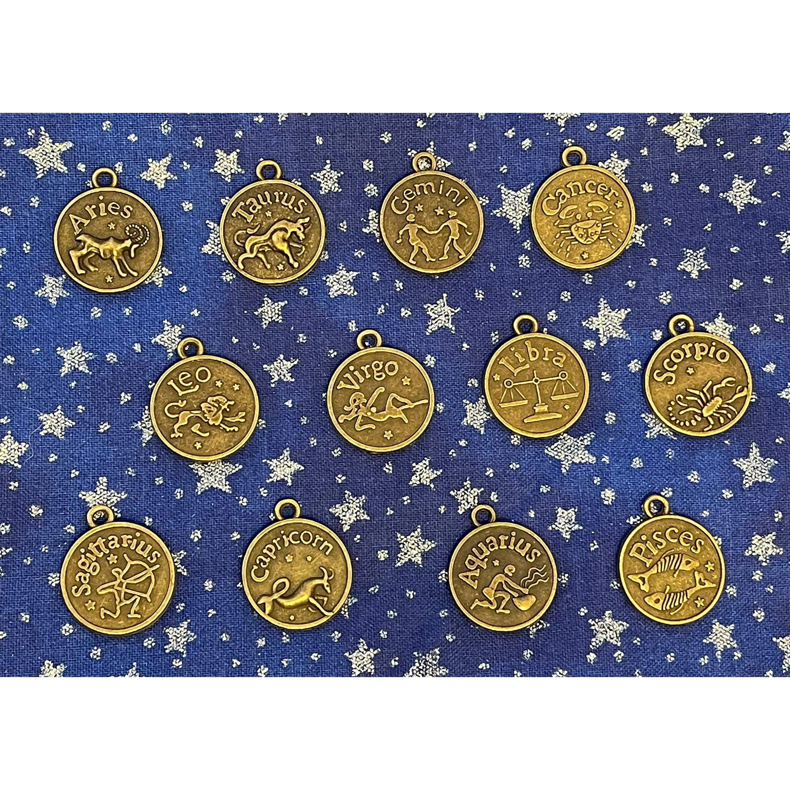 Greek Zodiac charm,Astrology,Birthday-silver,bronze;Aries Taurus Gemini Cancer Leo Virgo Libra Scorpio Sagittarius Capricorn Aquarius Pisces