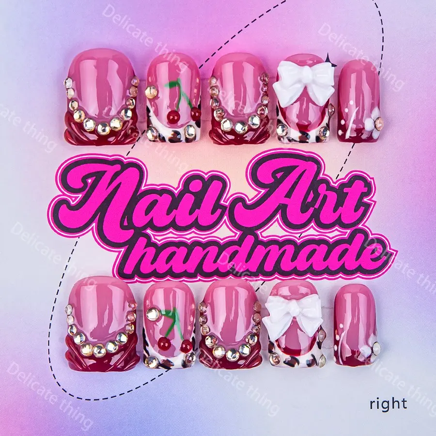 Delicatething Y2K Style Nail Set, Diy Nails Art, Handmade Press On Duckbill Square Nails, 4 Sizes XS S M L, Leopard Zebra Design, Perfect Gift for Women
