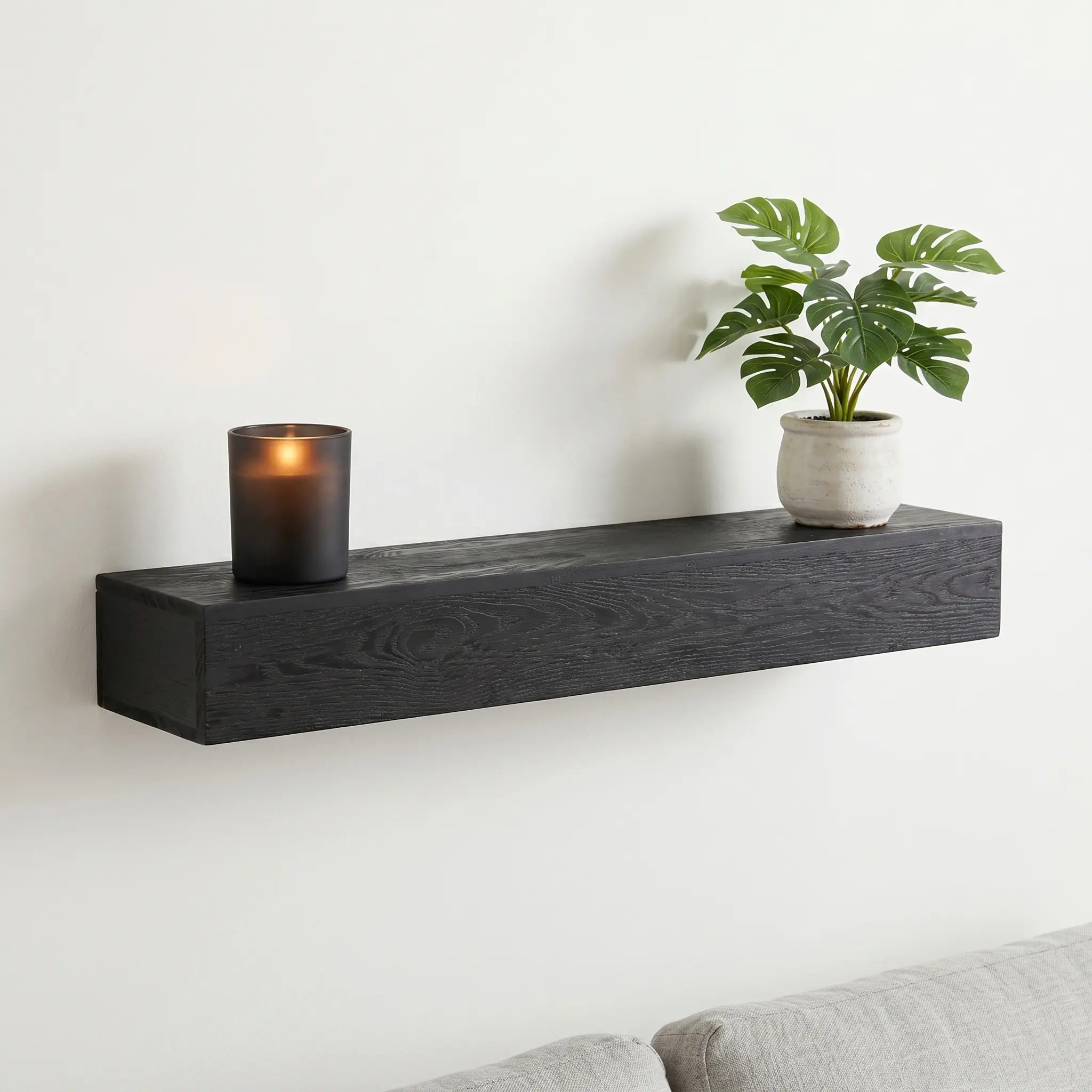 48in Hollow Western Red Cedar Wall-Mounted Fireplace Mantel - 50lbs Max Floating Shelf with Metal Accents, Farmhouse Home Decor Shelf