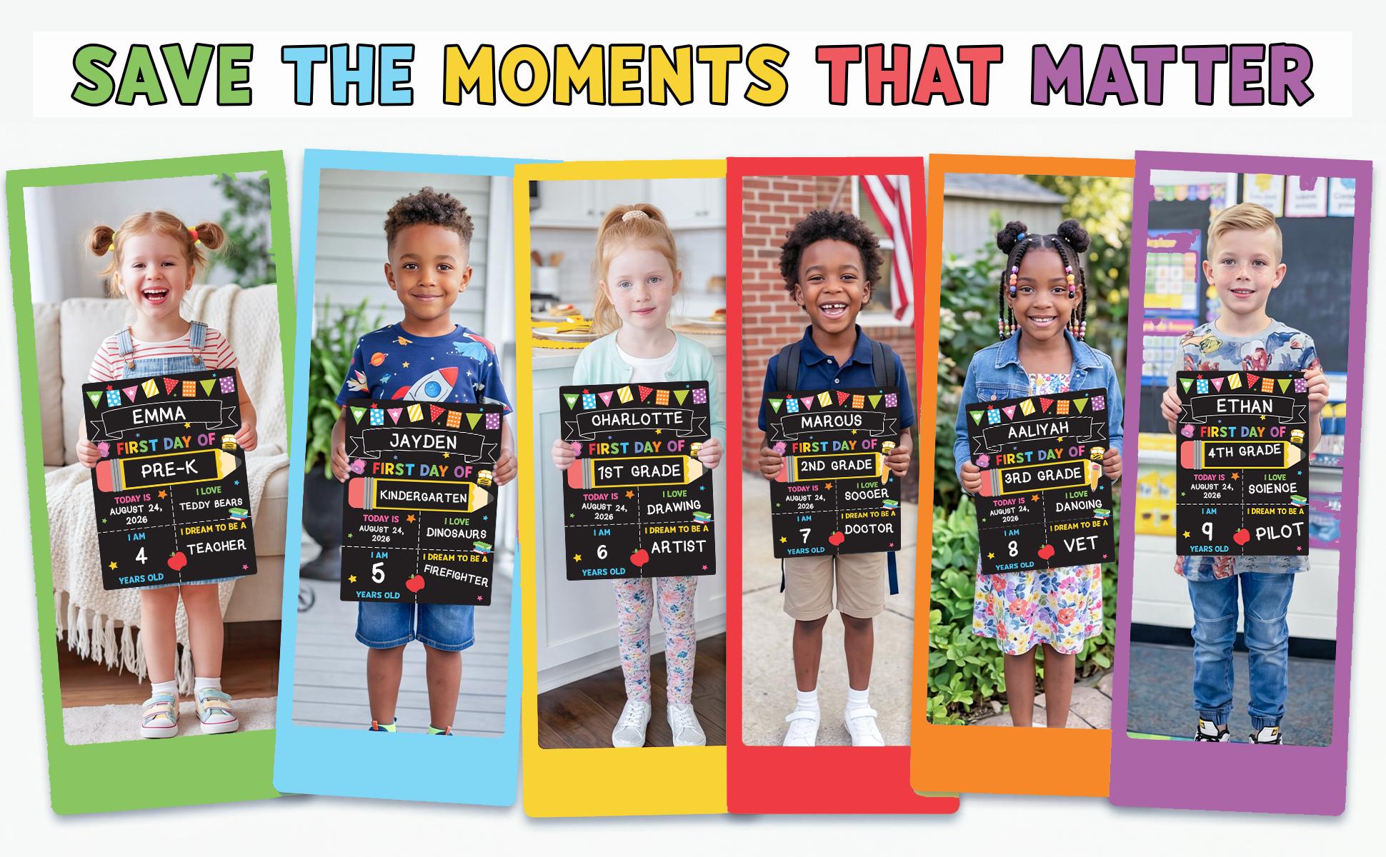 BEAWART First Day of School Black Sign Board, 10x14 Double-Sided First & Last Day Chalkboard Sign, Reusable Back to School Photo Prop For Preschool Kindergarten Kids, Includes Pencil Flag & White Chalk Marker
