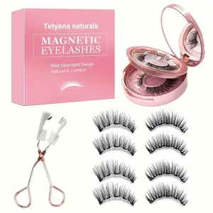 Magnetic Eyelashes Without Glue - 4 Pairs of Reusable Double Magnetic Lashes, Waterproof 3D Eyelash Set with Applicator, Easy to Wear Christmas Makeup Gift