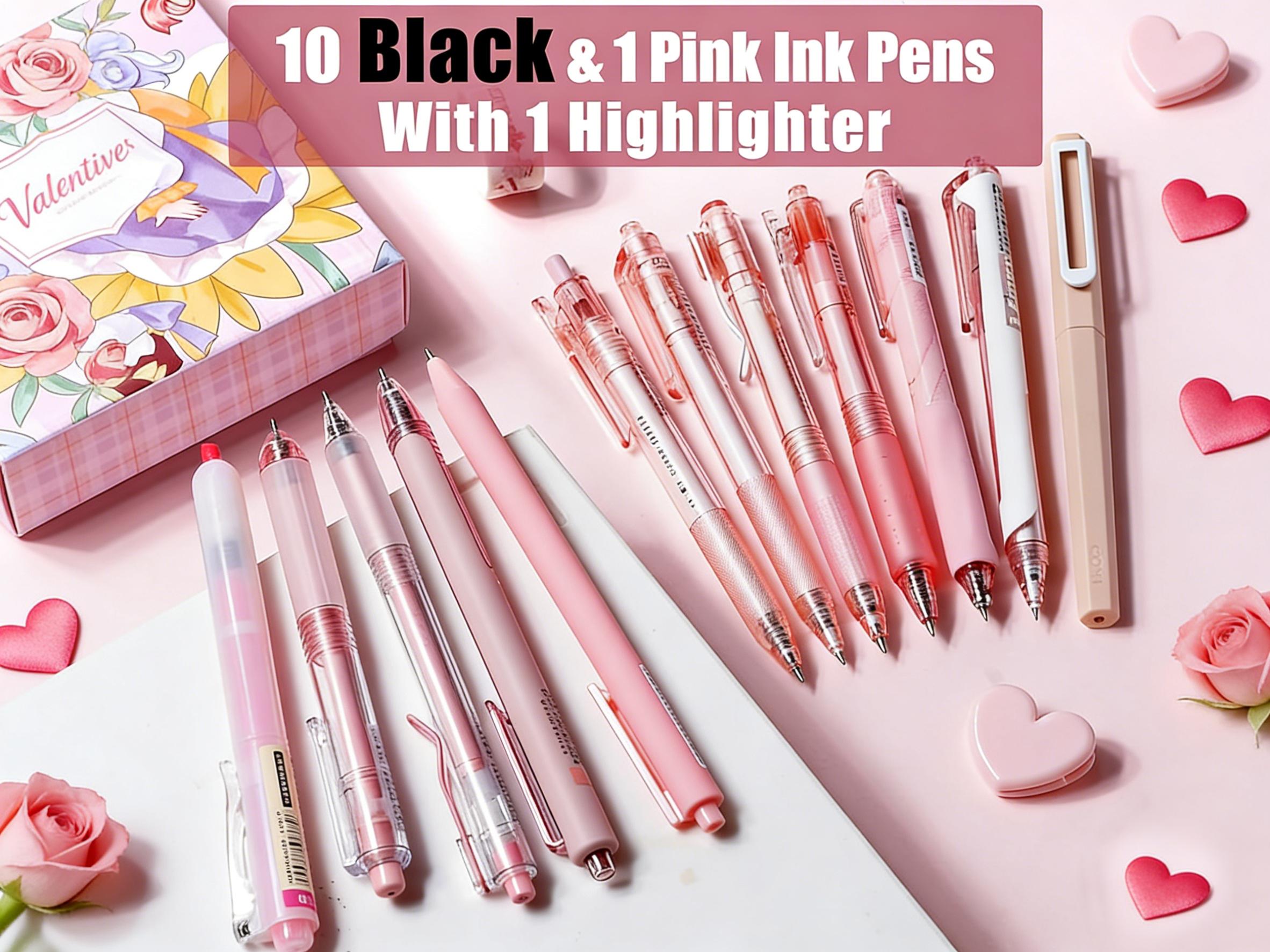 Four Candies 12Pack/Set Retractable Gel Pen, 0.5mm Fine Point Pen, Pastel Gel Ink Pen,Note Taking Aesthetic Pens, 11 Pack Black Ink Pens with 1 Highlighter,Cute Smooth Writing Pens for Office(Pink/Blue/Brown/Green/Purple)back to school Stationery Supplies