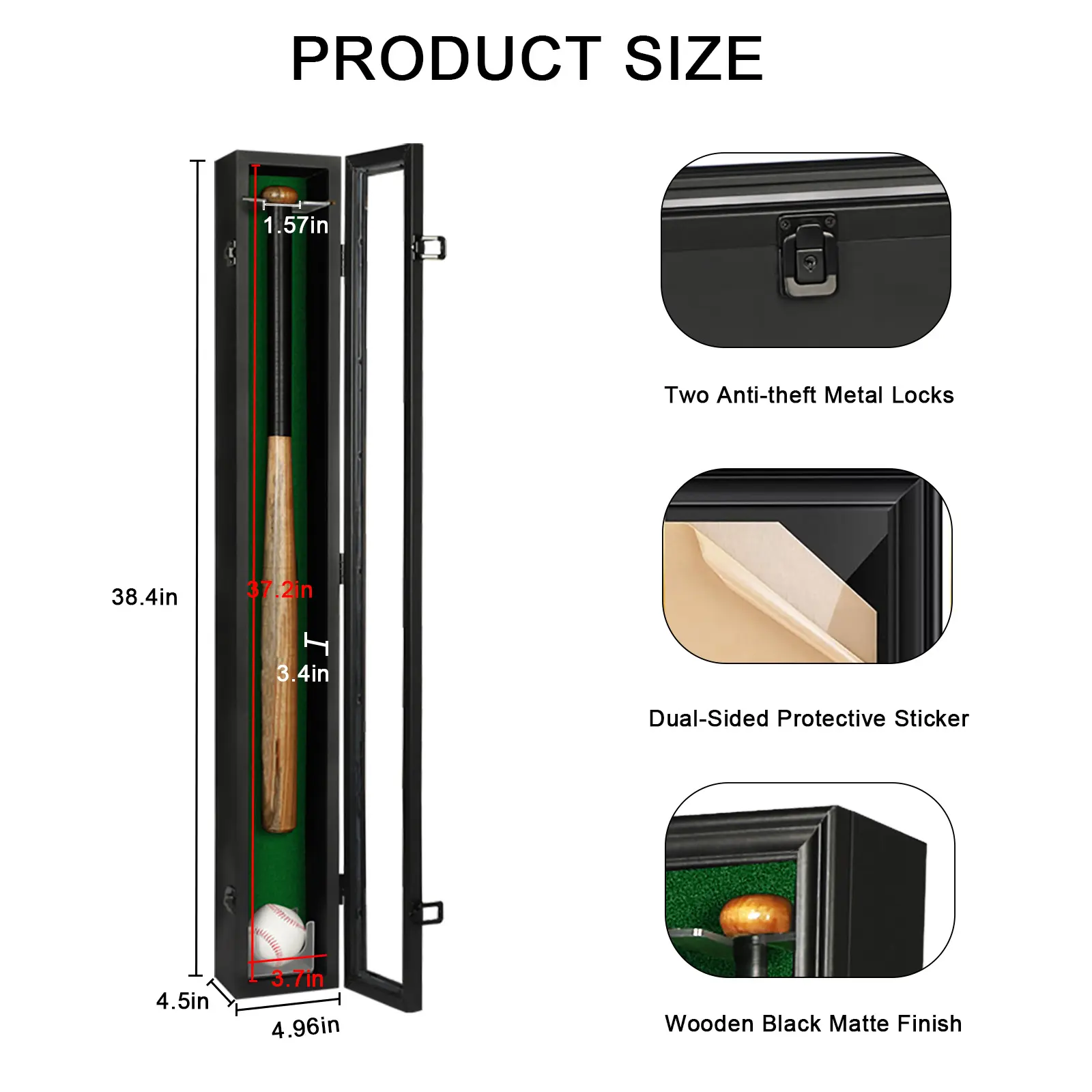 Baseball and Baseball Bat Display Case Lockable Wood Cabinet Rack Holder for Baseball Shadow Box with UV Protection Acrylic Door Wall Mount Display Cabinet for Baseball Enthusiast Collectible