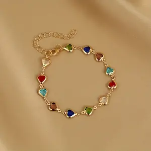 1pc Retro Heart Bracelet with Shiny Multicolor Hearts - Sparkling Everyday Gift Suitable for Mother' Day, Parties & Year-Round Wear - OPP Bag Packaging (1pc)