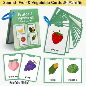 Spanish Learning Flashcards Set, Reusable Visual Vocabulary Cards for Fruits Education Birthday Gift, Family School Kindergarten Fun Learning