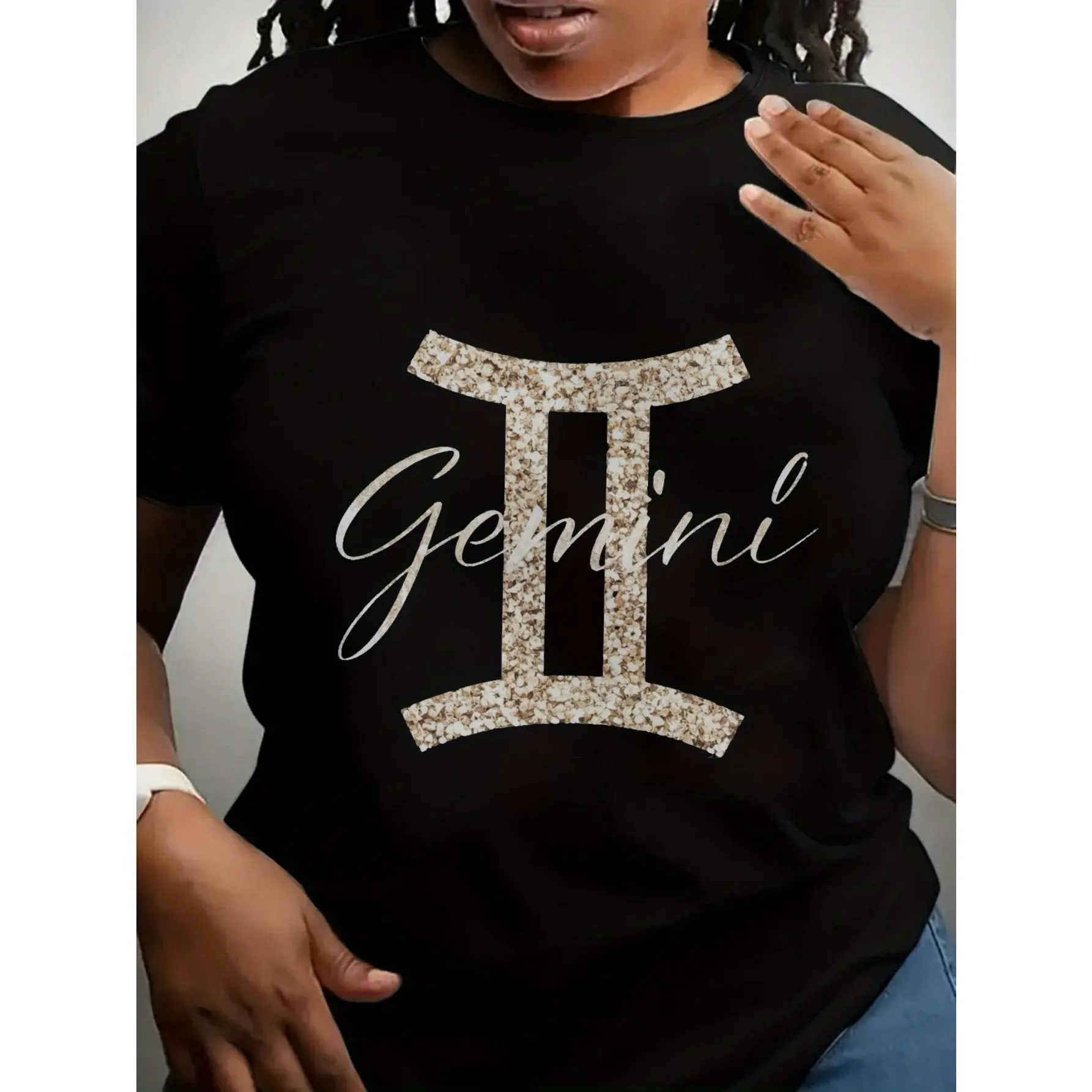 Women's Crew Neck Short Sleeve T-Shirt 100% Cotton Casual Gemini Graphic Print Tee