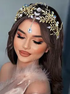 Luxury Leaf Crystal Hair Clip, Handcrafted Faux Gem Wedding Party Essential, Elegant Crown Design, Elegant Daily Wear Headpiece for All Seasons