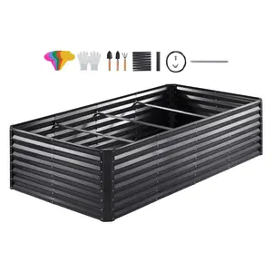 VEVOR Raised Garden Bed, 8 x 4 x 2 ft Galvanized Metal Planter Box, Outdoor Planting Boxes with Open Base, for Growing Flowers/Vegetables/Herbs in Backyard/Garden/Patio/Balcony, Dark Gray