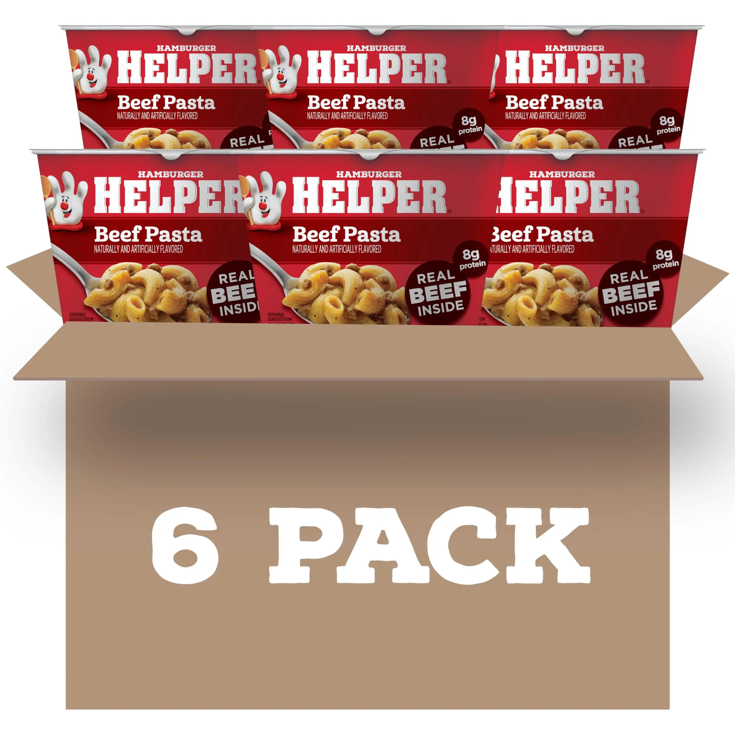Single-Serve Creamy Sauce Beef Pasta Microwave Cups, Food and Snacks, 6-Pack, 4-Minute Prep, Quick Lunch or Easy Dinner