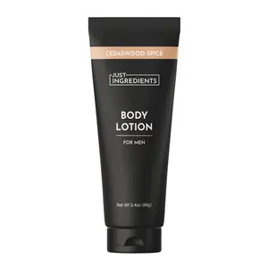 Just Ingredients Men's Body Lotion - Cedarwood Spice  [3.4oz] | Coconut Oil | Shea Butter | Jojoba Oil | Moisturizer | Body Care