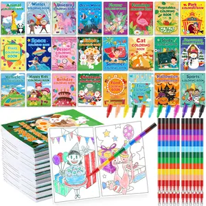 24Pack Small Coloring Books for Kids with 24 Stacking Crayons Set Bulk Coloring Books for Kids Ages 2-4, 4-8, 8-12 Mini Coloring Books for Birthday Party Gifts Goodie Bags Stuffers Classroom Activity