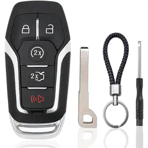 Key Fob Case Replacement For Ford F150, F250, F350, Fusion, Mustang, Explorer, Edge & Lincoln MKZ, MKC, MKX (2014-2017) - 5 Button Pad Cover, Keyless Entry Remote Control Smart Car Key Fob Shell