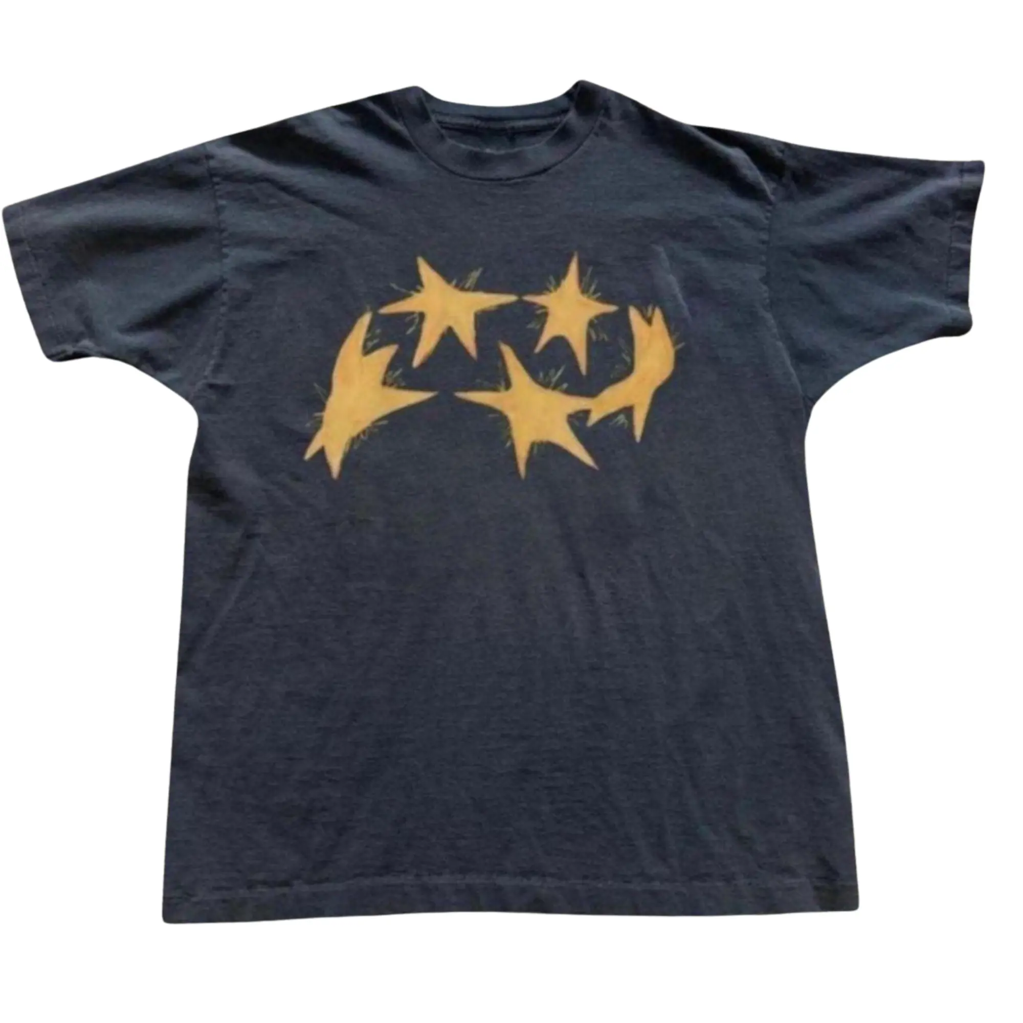 Abstract Yellow Stars Graphic Tee, Y2K Celestial Symbol Shirt, Vintage Style Cosmic T-Shirt, Unisex Alternative Streetwear