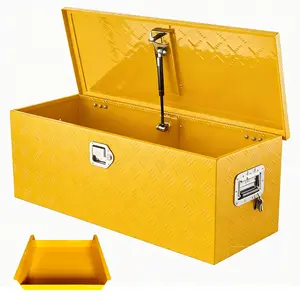 30 inch card lathe toolbox, heavy-duty aluminum diamond storage box with lock, safety organizer for pickup trucks, trailers, RVs, vans - weatherproof, including keys - yellow