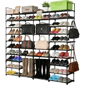 Shoe Rack - 4 Columns x 10 Tiers, Holds Up to 72-80 Pairs - Heavy-Duty Stackable Metal Shoe Organizer for Entryway, Closet, Garage