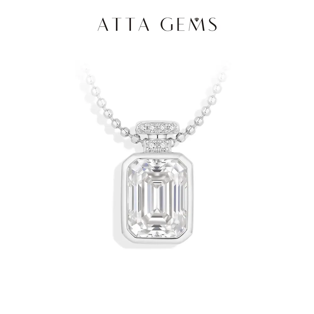 ATTAGEMS 2CT Octagon Cut D Color VVS1 Certified Synthetic Moissanite Pendant Charm, 925 Sterling Silver Elegant Women's Necklace, Daily Wear, Birthday Gift N067, Chic Synthetic Moissanite Necklaces, Female