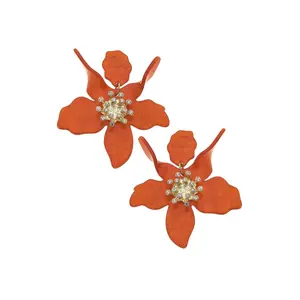 Chloe Resin Flower Statement Earrings in Burnt Orange