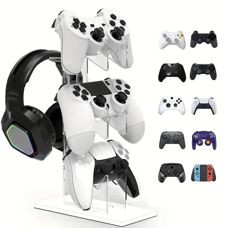 3-layer Compact Game Controller Stand & Headphone Stand, Organize Storage Arrangement Stand For PS5 S4 Controller, Controller Holder Headset Stand Gaming Accessories