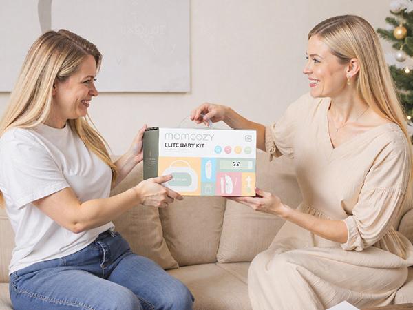 Momcozy Elite Baby Kit, Superior Gift Set for Grooming & Health & Cleansing, Include Electric Nail File&Nasal Aspirator, Heated Tummy Wrap,Thermometer,Bath Brush,Teether,Medicine Pacifier,Storage Case