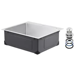 VEVOR 25 inch Kitchen Sink Workstation,  304 Stainless Steel Top Mount Sinks, Drop-In Single Bowl Farmhouse Basin with Accessories, Household Dishwasher Sinks for RV, Prep Kitchen, Laundry Room, Bar