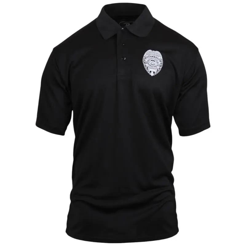 Rothco Moisture Wicking Security Polo with Printed Badge - Security Badge Emblem Printed On Front Of Polo Shirts 3-Button Collar Uniform Shirt For Security And Public Safety Personnel Shortsleeve Polos