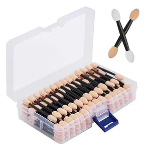 120PCS Disposable Dual Sides Eye Shadow Sponge Applicators with Container, 2.44' Length Eyeshadow Brushes Makeup Applicator Black