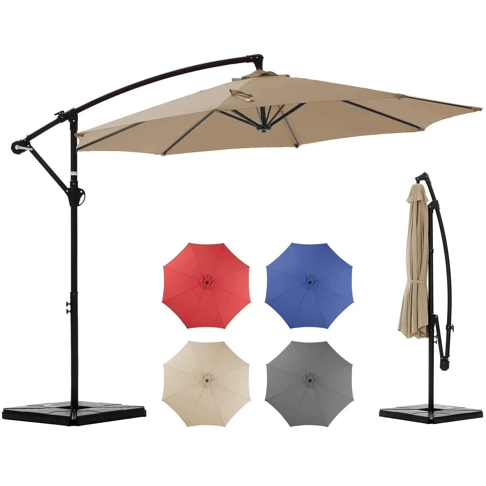 【With Base】10 Foot Cantilever Outdoor Sunshade, Hanging Patio Umbrella with 8-Rib Frame, Smooth Crank Lift and Tilt System, Canopy for Backyard
