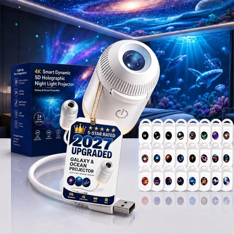 Galaxy Projector Night Light, 2-in-1 Holographic Star 5d Ocean Projector Plug and Play hd Star Smart Ceiling Projectors Lamp 360° Space Starry Sky USB Projection
